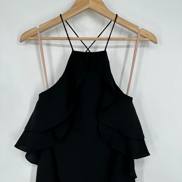 Fame and Partners Margaux Midi Dress Halter Ruffle Sleeveless Sheath Black - Picture 4 of 11